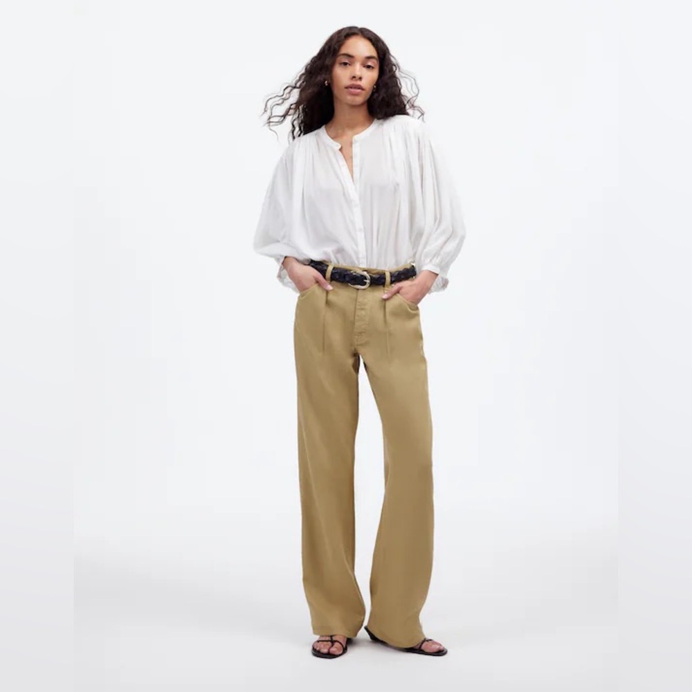 Madewell Pleated Low-Slung Baggy Jean in Garment Dye: True Khaki size 27 hemmed